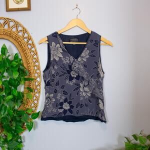 VTG 100% Silk Botanical Floral Sleeveless Top Dark Academia Boho | Soft Summer